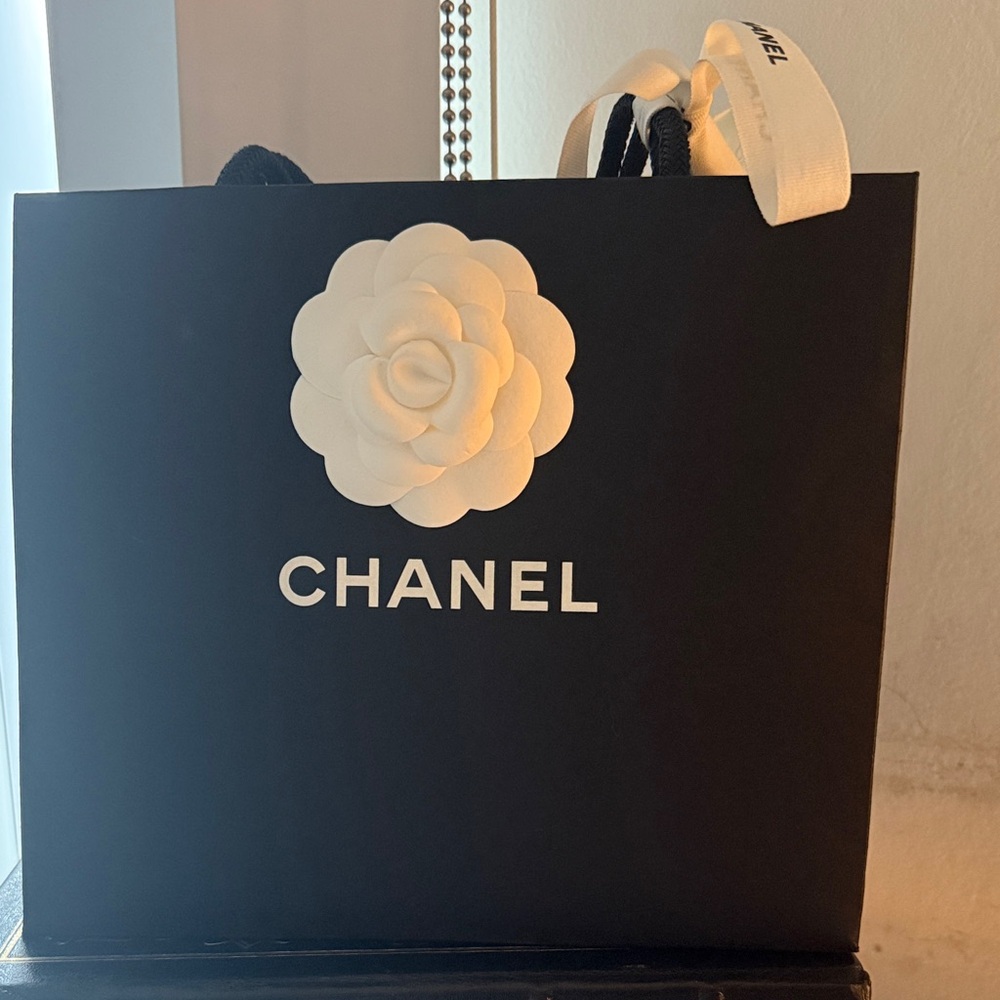 Chanel Black Shopping Bag with White Camellia